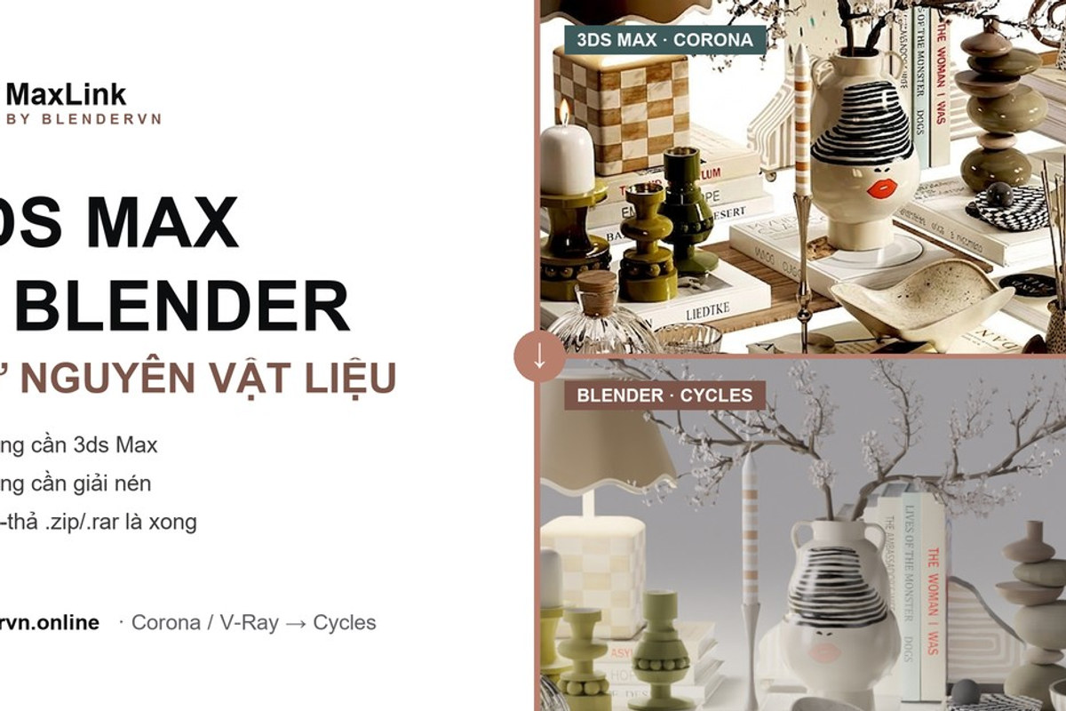 Blendervn MaxLink — import 3ds Max vào Blender giữ nguyên vật liệu Corona và V-Ray